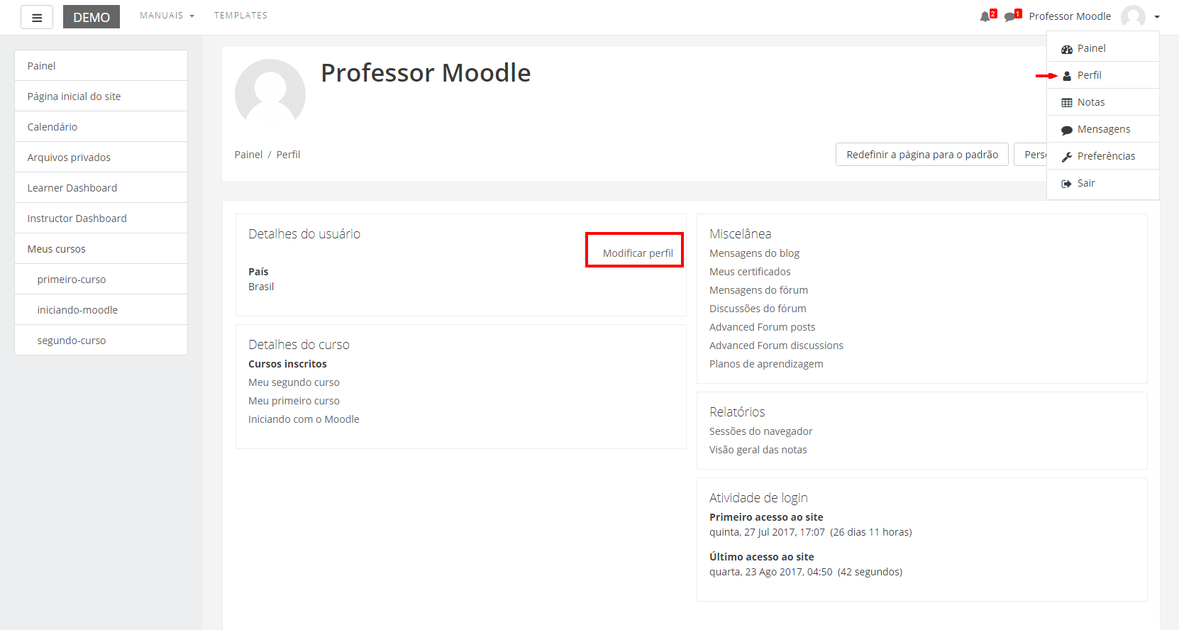 Como criar um curso usando a plataforma de prendizagem Moodle