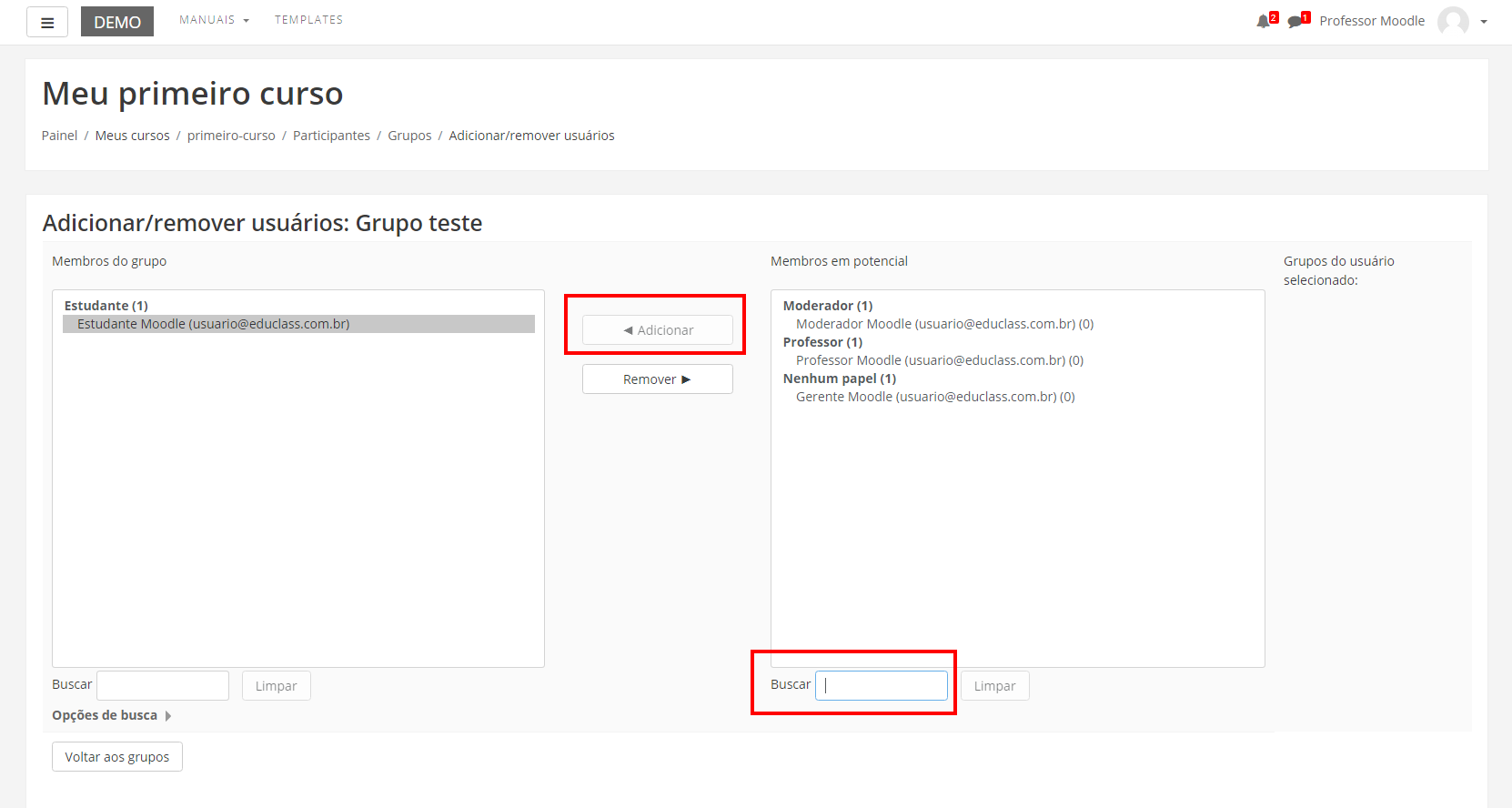 Sistema de papéis e permissões do Moodle - Moodle Grupos - Apoio à