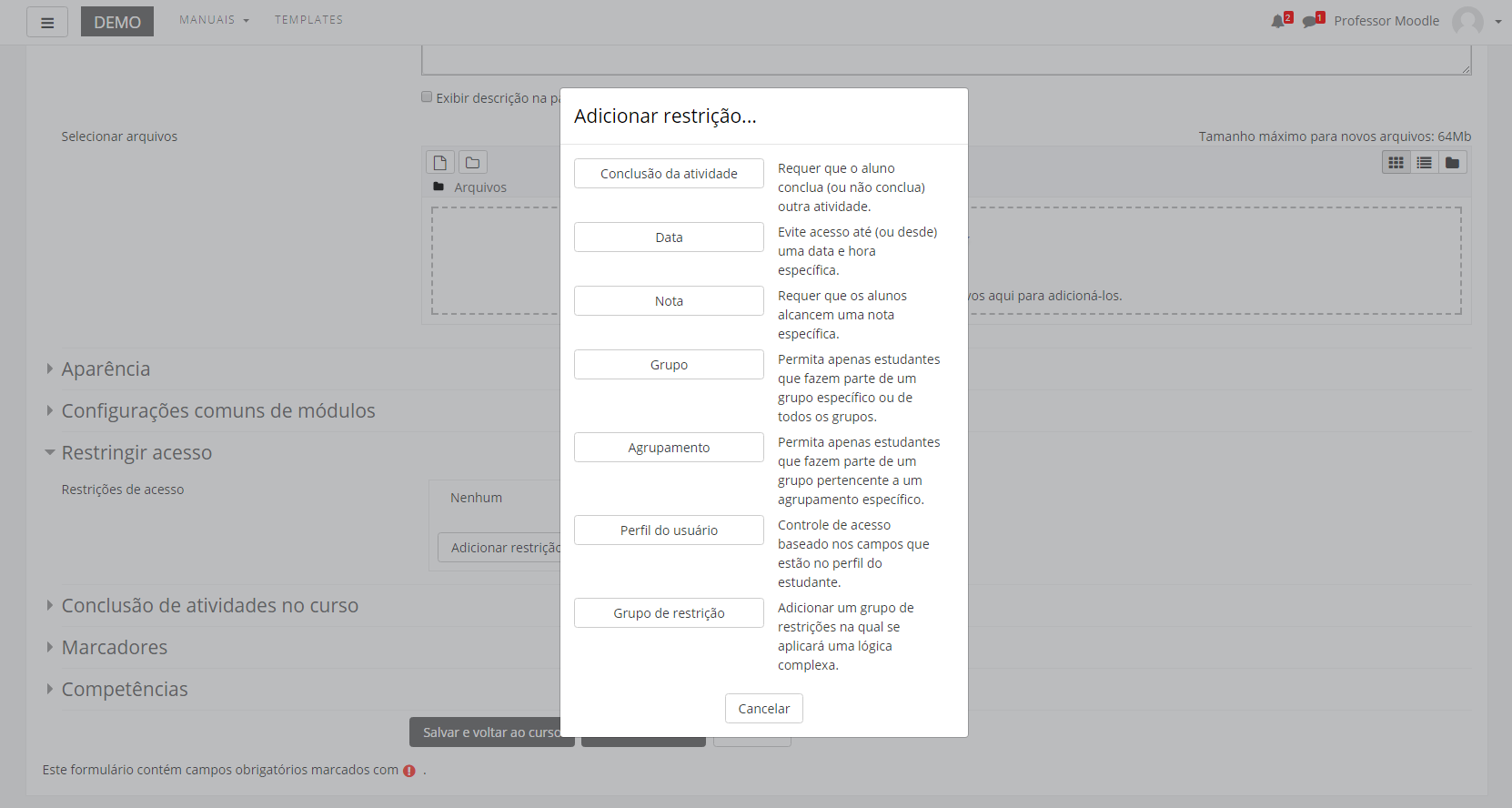 Sistema de papéis e permissões do Moodle - Moodle Grupos - Apoio à